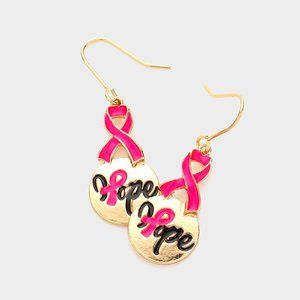 Pink Ribbon Hope Earrings, Breast Cancer Awareness Jewelry, Gift for Women